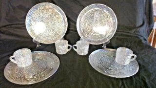 Vintage Clear Carnival Glass Rippled Plates & Matching Mugs 8 Pc,