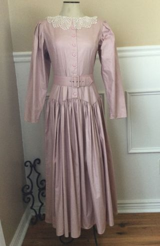 Vintage Jessica Mcclintock Gunne Sax Prairie Dress Cottage Core Pink Cotton Lace
