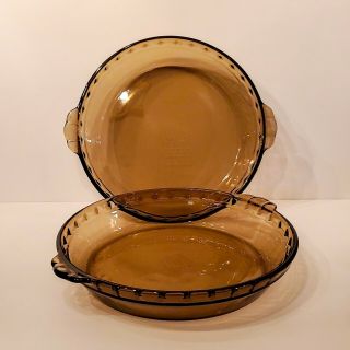 Vintage Pyrex 229 Amber Glass Deep Dish Pie Pan (set Of 2)