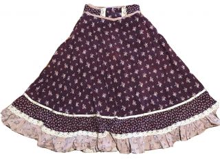 Gunne Sax Skirt Womens Purple Floral Prairie Peasant Vintage Circle Midi
