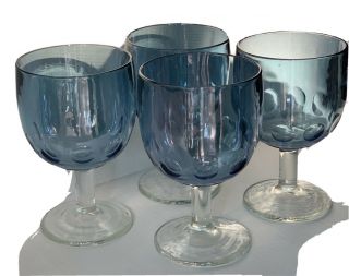 Set Of 4 Vintage Bartlett Collins Footed Wine Goblets W/ Thumbprint Schooner Euc
