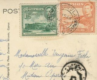 Cyprus Airmail P.  C.  Tied 2.  50p.  Censored Send Pedoullas To Cairo 1952