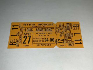 Louis Armstrong 1961 Concert Ticket Syria Mosque Pittsburgh Jazz Louie 1