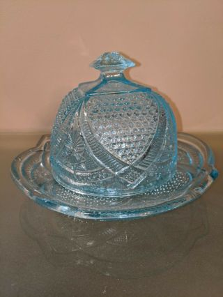 Vintage Blue Depression Glass Butter/cheese Dish
