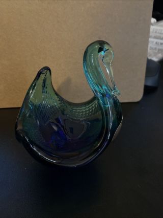 Murano Glass Swan Bowl Candy Dish Blue,  And Green W/ Sticker
