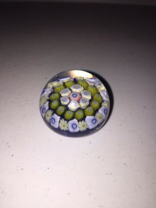 Vintage Blue Green Art Glass Tiny Miniature Millefiori Concentric Paperweight