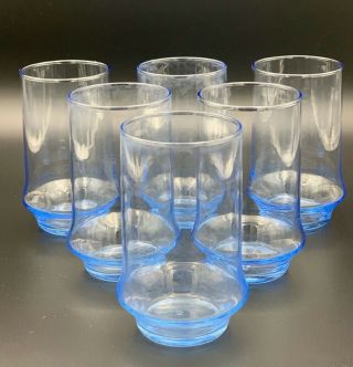Mcm Set Of 6 Libbey Azure Blue Impromptu Medium Tall Glasses Tumblers 12 Oz 5”