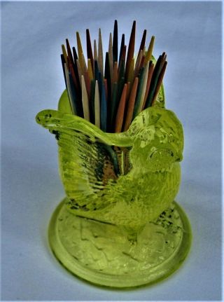 Westmoreland Glass Compay Vaseline Glass Owl Toothpick Holder,  Vintage Glass