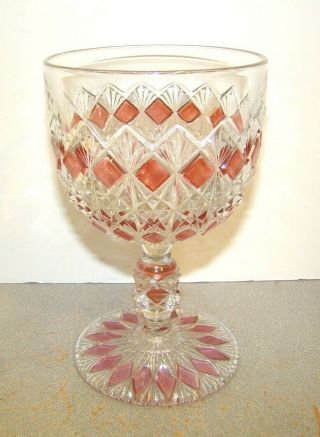 Eapg Finecut & Block Cranberry Pink Stained Goblet