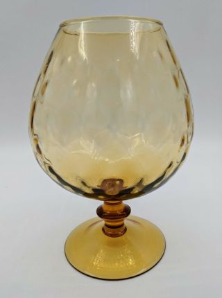 Empoli Amber Large Brandy Snifter Quilted Optic Mcm Pedestal Stem 1960’s 9.  5 "
