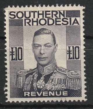1937 Kgv1 Southern Rhodesia Bft:24 £10 Deep Violet.  Very Fine Revenue.