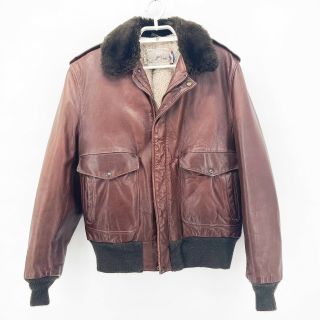 Vtg Britches Mens Brown Leather Sherpa Lined Flight Aviator Bomber Jacket - L/44