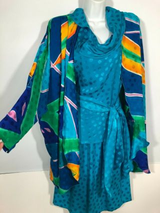 Yolanda Lorente Medium Vintage Silk Suit Jacket 80s Art To Wear Skirt Top Jacket