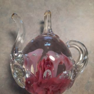 St.  Clair Teapot Art Glass Ring Holder Paper Weight Floral Tea Pot,  by JOE & BOB 2