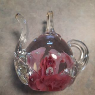 St.  Clair Teapot Art Glass Ring Holder Paper Weight Floral Tea Pot,  by JOE & BOB 3