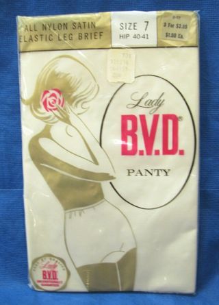 Nos Vtg Lady Bvd Elastic Leg Panty Nylon Satin Granny Panties Ivory Sz 7