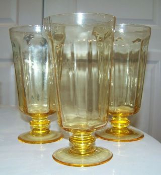 Set 3 Vintage Lenox Antique Yellow Amber Footed Water Tea Glass