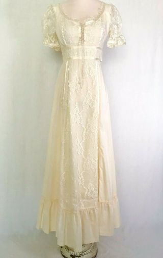 Vintage 1970s Prairie Dress Gunne Sax Style Dress - Ivory & Lace Doni Girl Brand