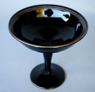 Vintage Tiffin Black Amethyst Glass With Gold Trim 7” Tall Pedestal Bowl