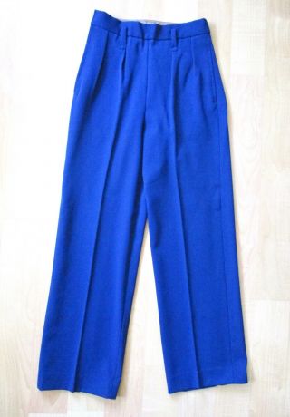 Vtg 40s 50s Rockabilly Blue Wool Gabardine Pleated Pants Wide Leg Side Button 26