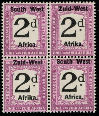 1923 South West Africa Sc J2 - 2d Postage Due (setting I) Nh Block Of 4
