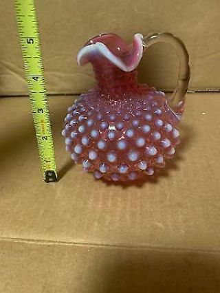 Vintage 5 " Fenton Glass Cranberry Opalescent Hobnail Pitcher Vase