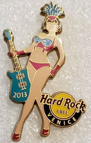 Hard Rock Cafe 2013 Venice Sexy Burlesque Girl In Blue Pink Bikini W/ Guitar Pin