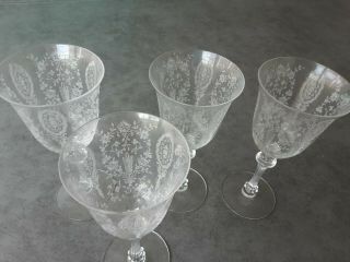 4 Needle Point Etched Crystal Wine Goblets.  7 3/4 in.  Tall 2