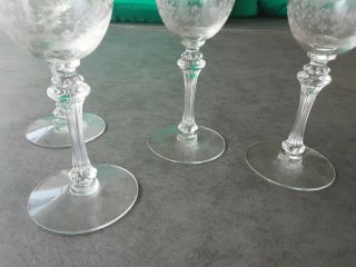 4 Needle Point Etched Crystal Wine Goblets.  7 3/4 in.  Tall 3