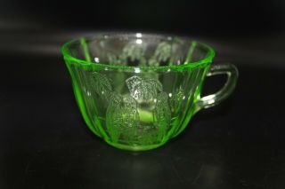 Vintage Green Depression Glass Coffee/tea Cup Sylvan Parrot Pattern Uranium