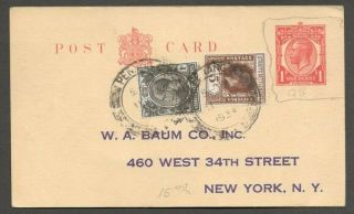 Aop Straits Settlements Kgv Stamps On Gb 1d Postal Card 1934 To Usa