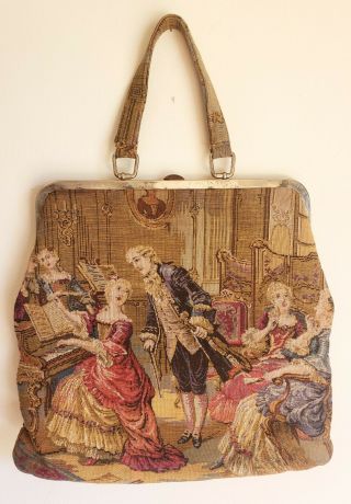 Vintage Jr Florida Large Victorian Tapestry Handbag Petit Point Embroidered