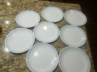 Set Of 8 Vintage Corelle Snowflake Blue Garland 10 " 1/2 " Dinner Plates