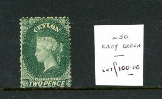 Ceylon Queen Victoria Two Pence Grey Green (sg 50) Cat £100 L.  H.  M.  (my 489)