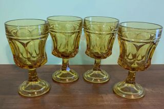 Set Of 4 Small Vintage Indiana Glass Amber Goblets 5 1/4” Tall 2 3/4” Wide