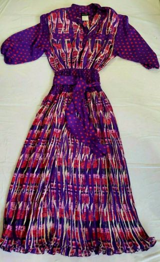 Diane Freis Fres Vintage Georgette Boho Dress Purple/red/pink Print Size L