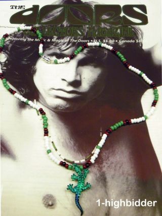 21 " Jim Morrison Green Lizard King Pendant Bead Necklace Orig Green White Doors