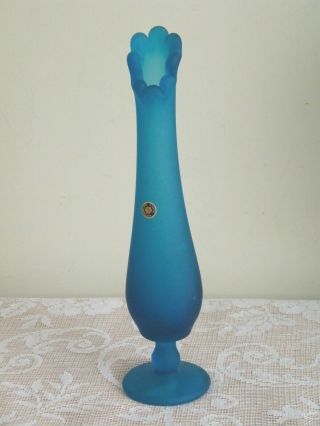 Vintage Westmoreland Blue Mist Satin Glass 10” Swung Bud Vase W/ Sticker