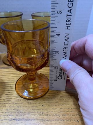 7 Vintage Indiana Glass Kings Crown Wine Goblets Glasses Amber 4 3/8” Exc Cond 2