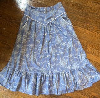 Vintage 1970a Gunne Sax Jessica Mcclintock Blue Prairie Skirt Sz 6/ 27” Waist