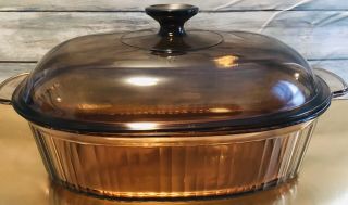 Vintage Vision Corning Ware Pyrex Casserole Dish Roaster Amber 4 Qt W/lid V - 34 - B