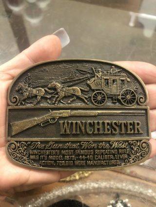 Vintage 1979 Winchester Guns That Won The West Solid Brass Belt Buckle
