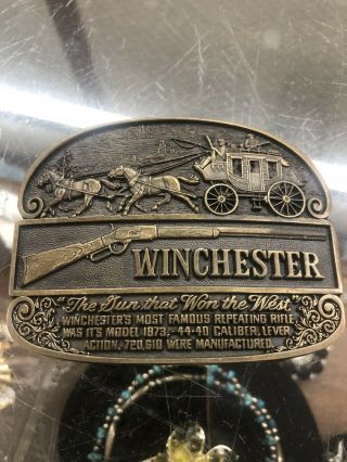Vintage 1979 Winchester Guns That Won The West Solid Brass Belt Buckle 2