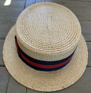 Antique Vintage Barbershop Straw Hat Sz 7 1/2 Made In Italy