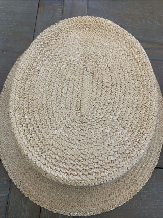 ANTIQUE VINTAGE BARBERSHOP STRAW HAT SZ 7 1/2 MADE IN ITALY 2