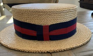 ANTIQUE VINTAGE BARBERSHOP STRAW HAT SZ 7 1/2 MADE IN ITALY 3
