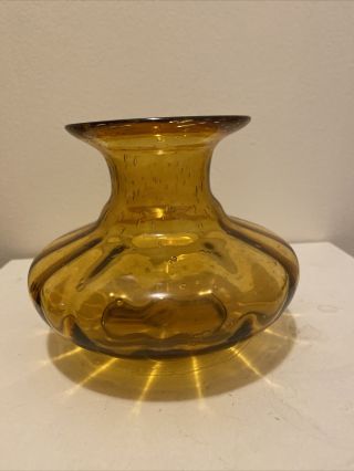 Vintage Hand Blown Seeded Amber Art Glass Vase