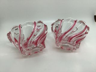 Vintage Set Of 2 Mikasa Crystal Peppermint Swirl Candleholders/candy Dish