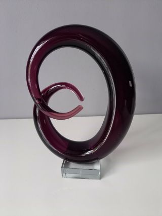 Purple Art Glass Sculpture On A Clear Glass Base - Chip To Base