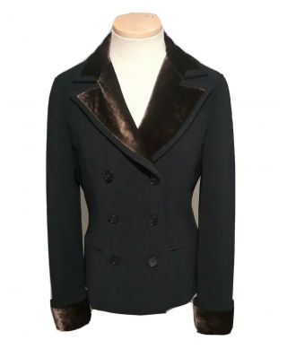 Ralph Lauren Black Label Women Wool Blazer Jacket With Brown Velvet Trim Sz 8